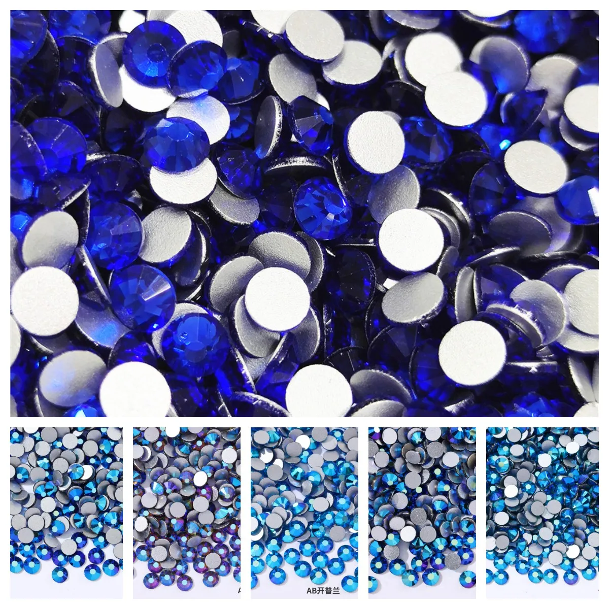 All Blue Series Glitter rhinestones Non Hot Fix Flat Back Strass & Fabric Garment Rhinestones For Nails Decorations