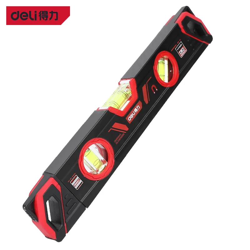 Deli Torpedo Level Magnetic Torpedo Spirit Level Tool with 3 Vials, 45°/90°/180°Degrees, Aluminum Shockproof Bubble Level