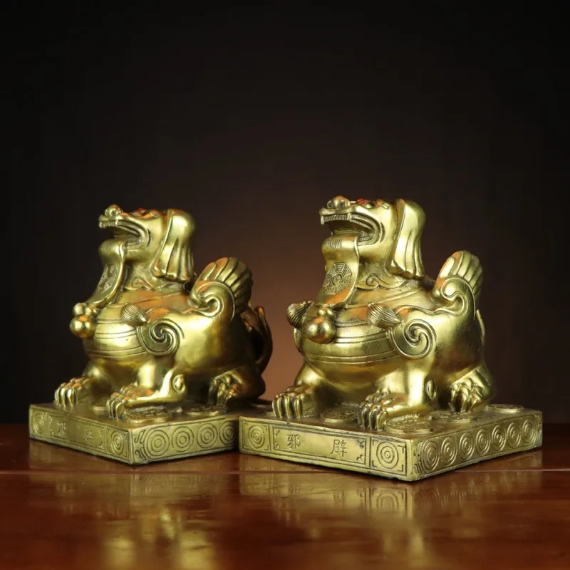 All-Copper , Square-Bottomed Ornament, Home And Office Decoration, Large Monster, Pixiu With An Eight-Trigram Tongue