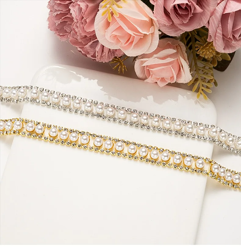 10 Meter Strass-Kette Kristall-Diamant-Accessoire Geschenkdekoration mit Eingelegten Perlen Strass-Band DIY Handwerk Nähzubehör – Detail 3