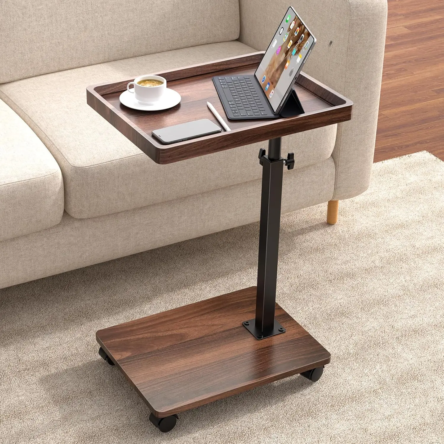 

C Table End Table Adjustable Height, 360°Swivel TV Tray Table for Small Spaces, Couch Tables That slide under, C Shaped Side