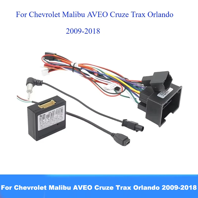 For Chevrolet Malibu AVEO Cruze Trax Orlando 2009-2018 Android Radio Wiring Harness Adapter with CANBUS Decoder Box G-RZ-GM59