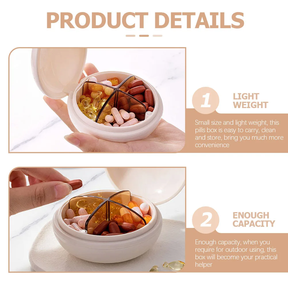 

2 pcs Small Round Pill Organizer Case Compartment Container Portable Travel Medicine Storage Holder Mini Safe Material Case