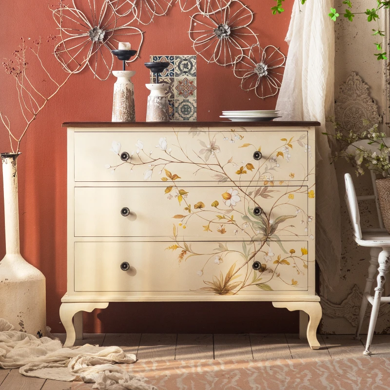 

Hand Painting Chest of Drawers Homestay Hotel American Entrance Cabinet Hotel Living Room Home Drawer Locker