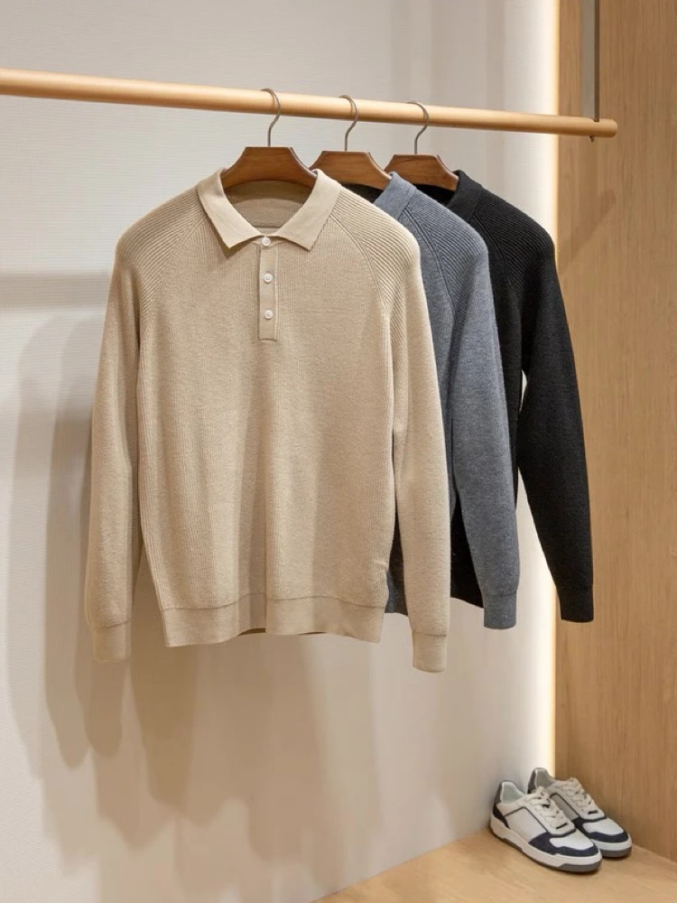 

Удобный для кожи шерстяной мужской повседневный вязаный свитер с воротником в стиле ретро