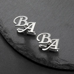 Skyrim 2pcs Custom Cufflinks Men Stainless Steel Personalized Initials Letter Cufflink for Suit Trendy Jewelry Wedding Gift