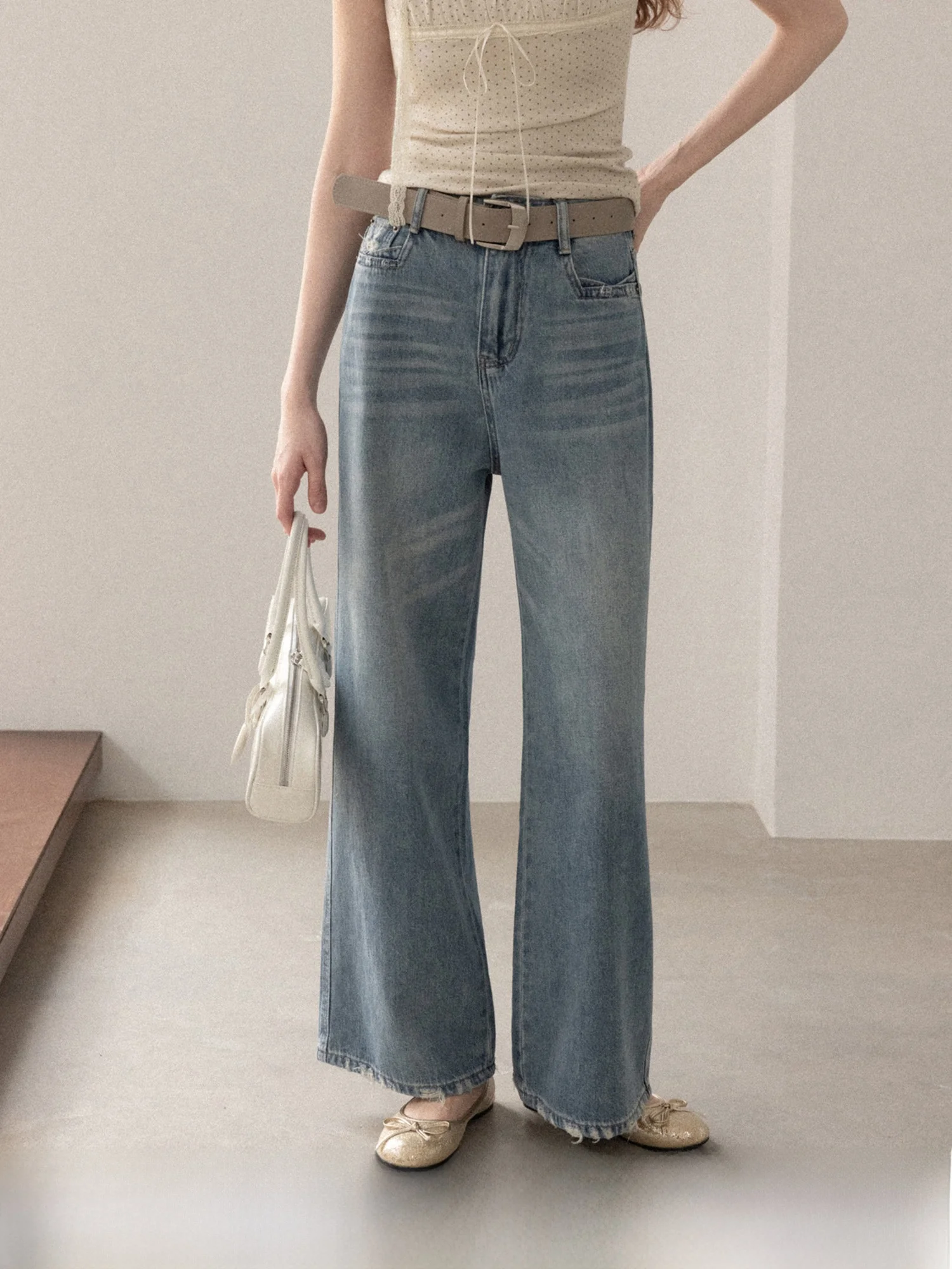 

Ретро-синие джинсы с высокой талией, прямые, зауженные, женские, для повседневной носки, широкие брюки, в стиле кэжуал, из хлопка, комфортные, из мягкой ткани