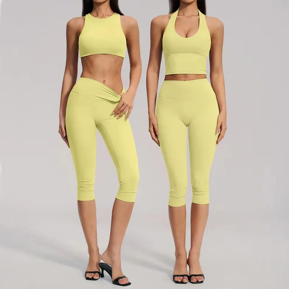 Yoga Capri Pants Set 2PCS Yoga Suit Sports Set Women Clothes Gym Set Women Tracksuit Running Workout Athletic Wear Yoga Clothing