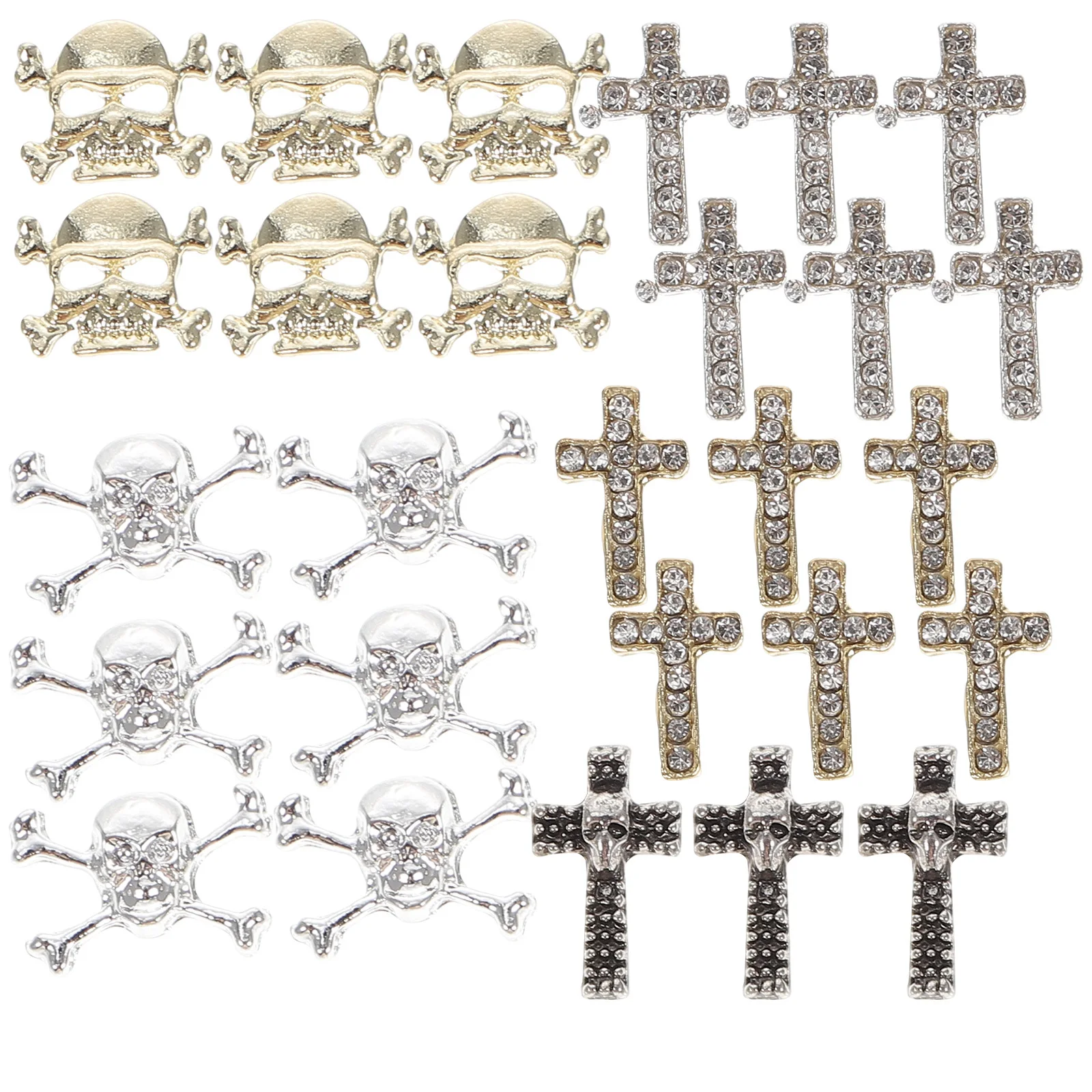 30Pcs Halloween Nail Charms Nail Art Skull Cross Studs Decorations Nails Supply for Salon Home Nails Supply