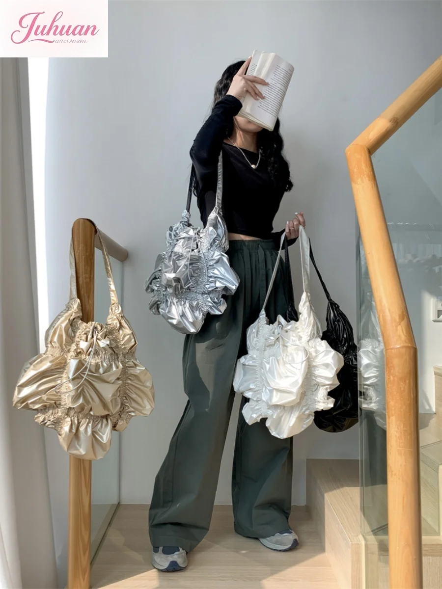 

Модные уличные ветровые лепестки на шнурке, кремовые облака, рюши на плечо, сумки большой вместимости, женская сумка-тоут для отдыха и поездок на работу, сумка для покупок