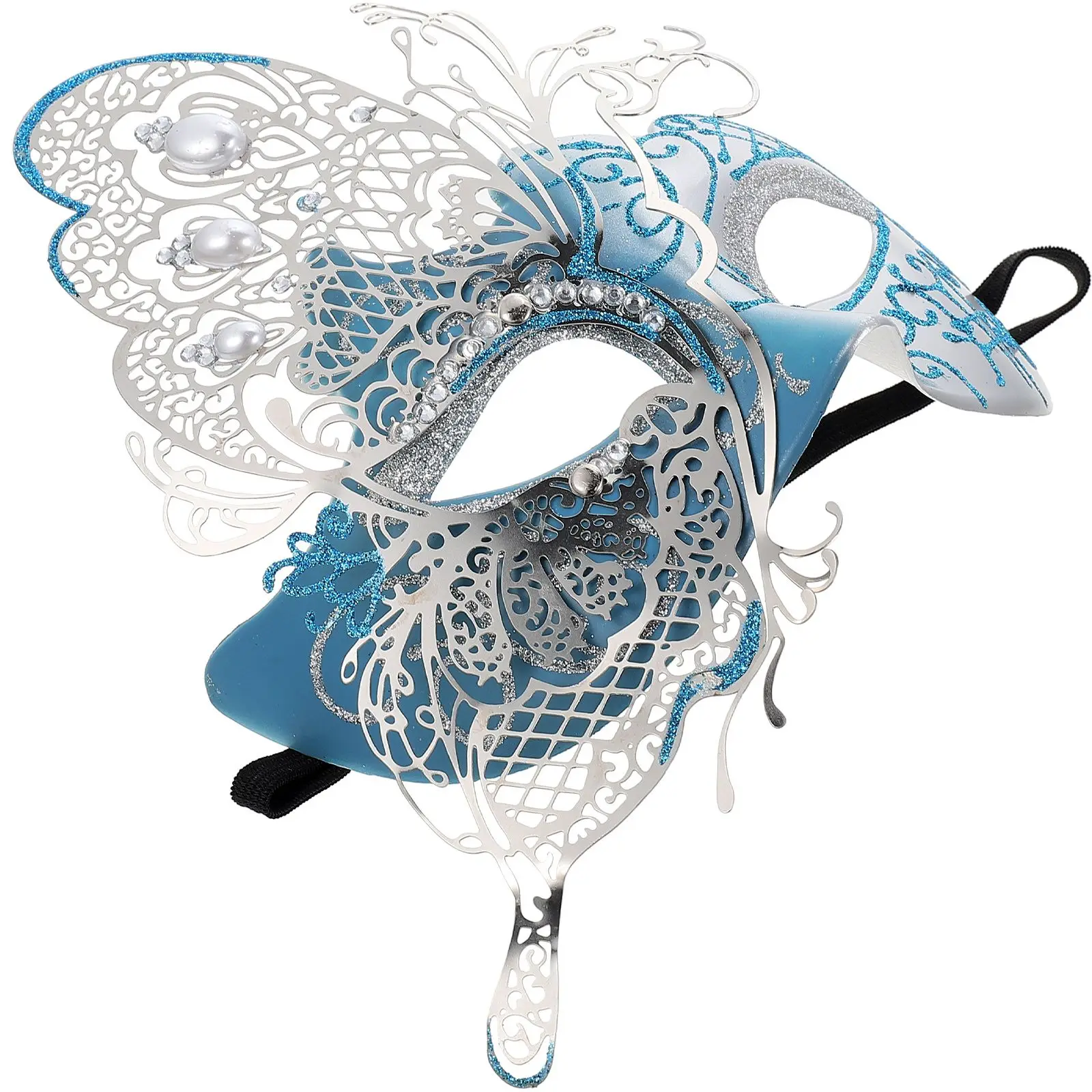 

Butterfly Mask Masquerade Masks for Halloween Party Women Half Face Mask Blue Adjustable Strap Fits Most Cosplay Theme Props