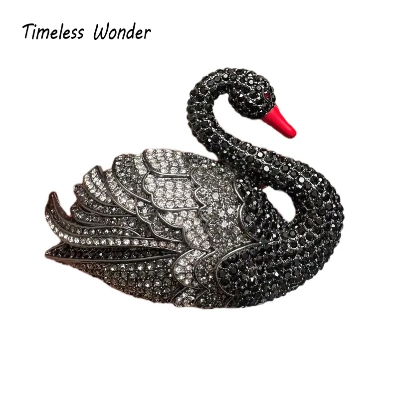 

Timeless Wonder Fancy Crystal Zircon Black Swan Brooch Pins for Women Designer Jewelry Top Vintage Gift Trendy Rare Mix 5283