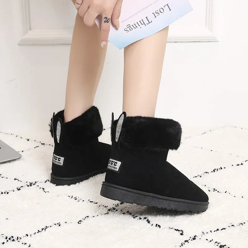 Snow Boots Women 2023 New Winter Korean Version Fashion Versatile Cute Rabbit Ear Short Boots