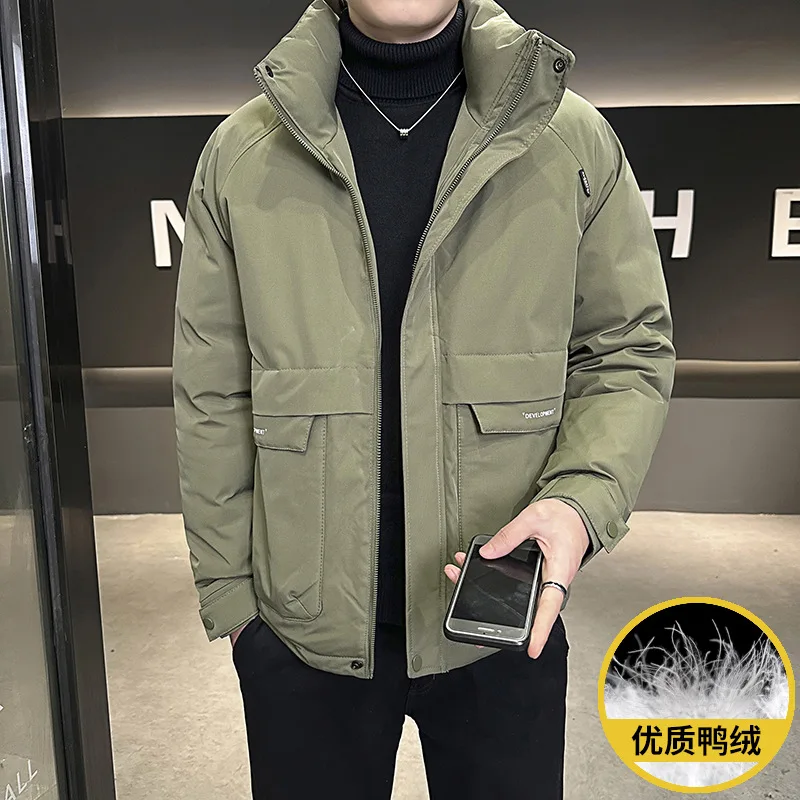 New Winter Men's Fashion Down Jacket Stand Collar Casual Work Wear White Duck Down Coats Man casaco militar masculino JK-130