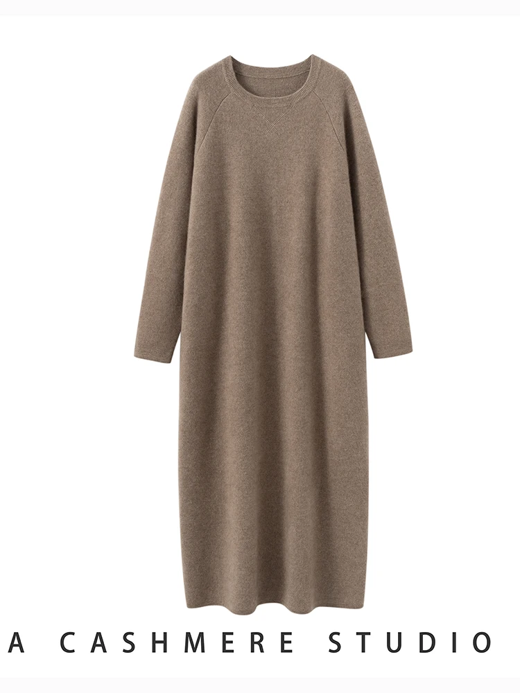 TLOML النساء 100% فساتين سترة الكشمير المعنقة س الرقبة قطعة واحدة فساتين الخريف الشتاء سميكة لينة الكشمير تريكو فضفاض أسلوب بسيط #2