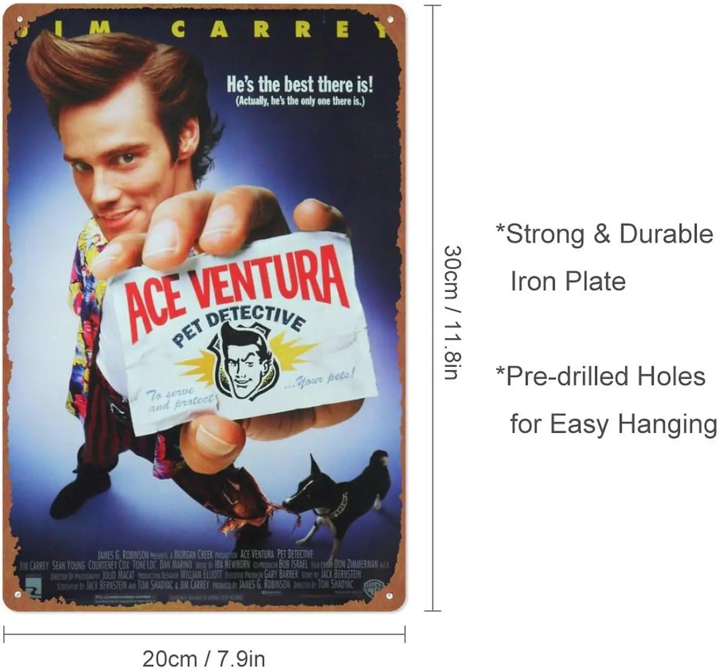 Ace Ventura, Pet Detective Poster Vintage Look Tin Metal Sign Wall Decoration 8x12 Inches