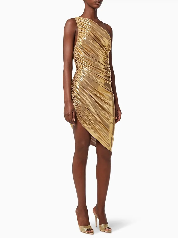 Gold Evening Dresses Luxury Women Clothes 2025 Autumn New Sleeveless Prom Dress Sexy Oblique Shoulder Gown Y2k Brithday Gowns