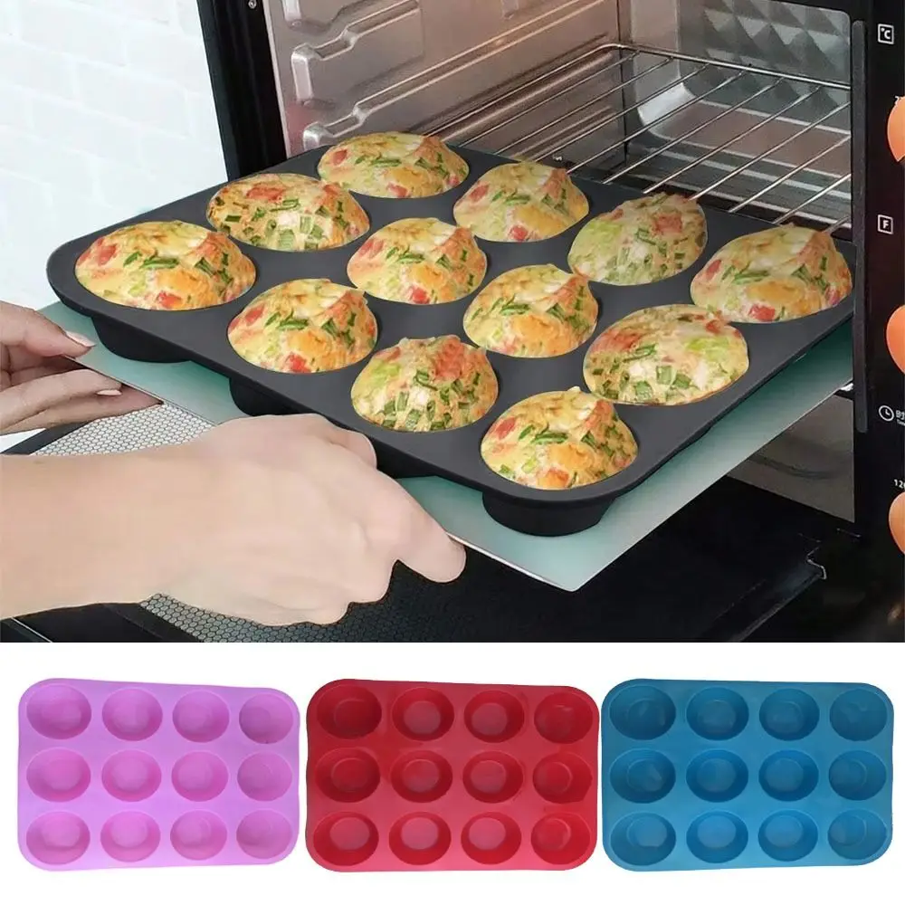 Molde redondo de 12 agujeros para magdalenas, molde de silicona para manualidades, jabón, Chocolate, magdalenas, molde antiadherente para hornear, herramientas de cocina