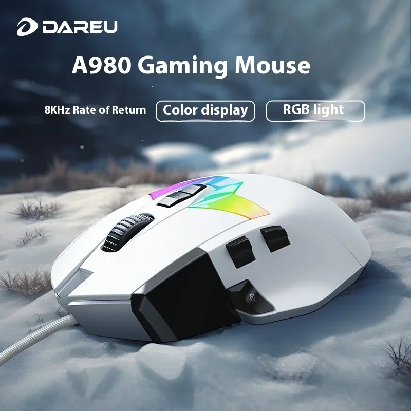 

Dareu A980 Wired Gaming Mouse 8khz 26000 Dpi Paw3395 Rgb Optical Sensor Ergonomic Programmable Mice For Pc Laptop Gamer