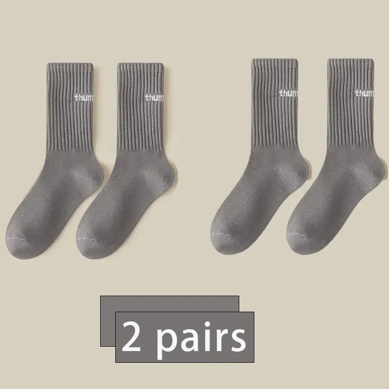 2 pairs of new mid length socks for men in spring, summer, autumn, and winter, sweat breathable sports high tube trendy socks image 5