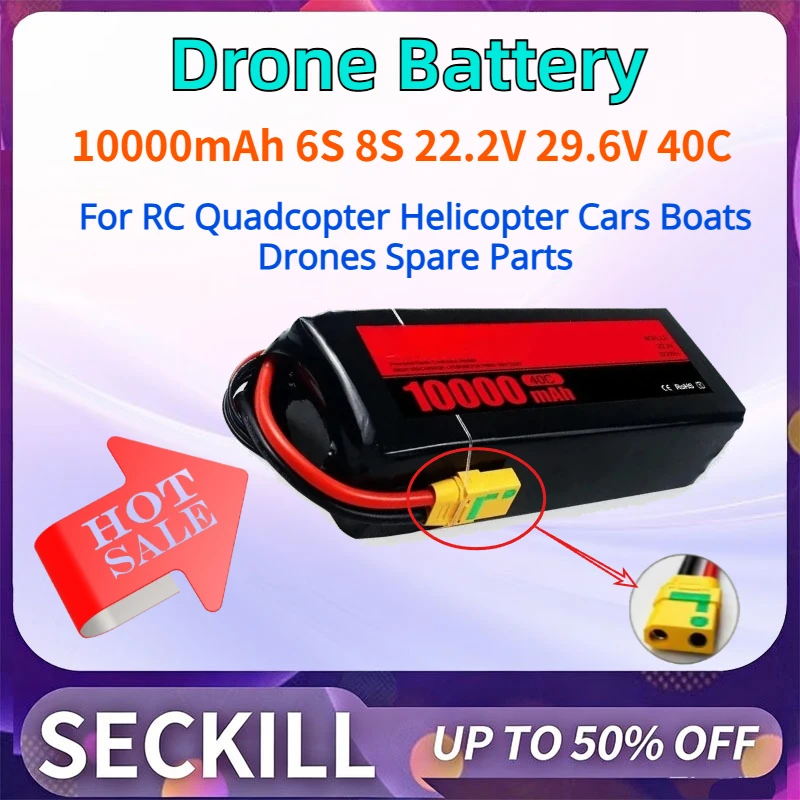 10000mAh 6S 8S 22.2V 29.6V 40C Drone Battery for RC Quadcopter Helicopter Cars Boats Drones Spare Parts Rechargeable Battery