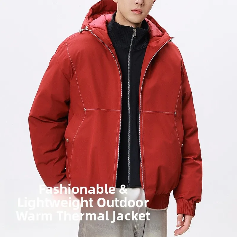 

Men's Hooded Cotton Jaet Autumn Winter Anti-Drip Cold Resistant Versatile New Sle Polyester Fiber Long Sve Zipper Closure