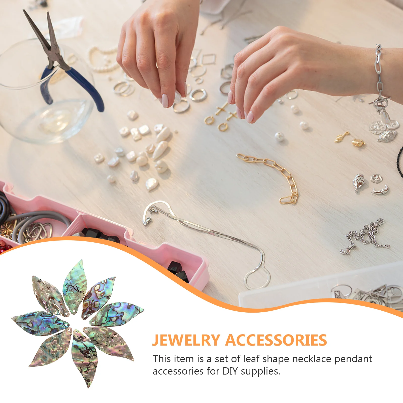 8 Pcs Jewelry Materials Abalone Shell Leaf Shape Pendant Accessories for DIY Girls Necklace Supplies Colorful Charm