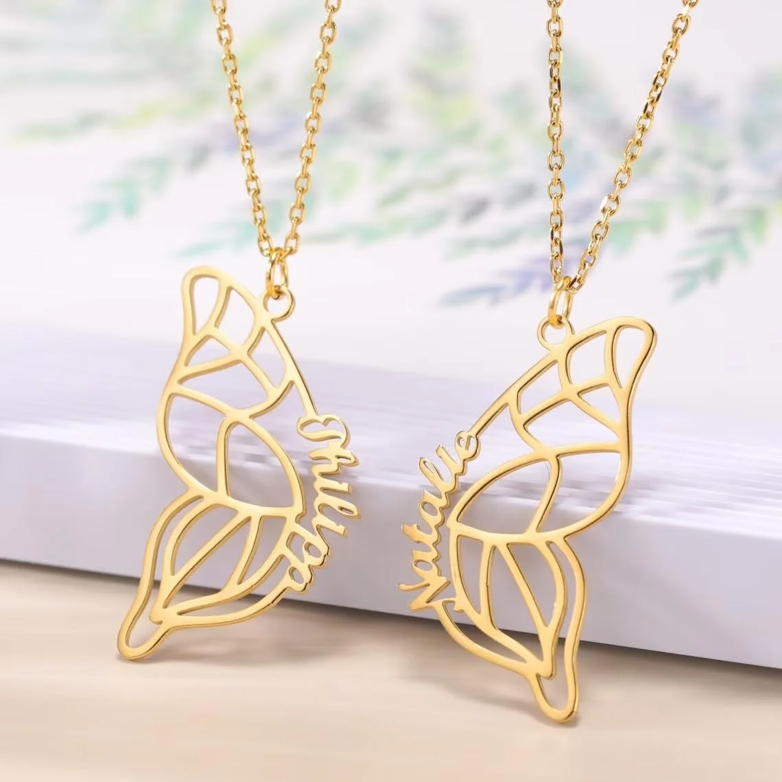 

2 Pcs Butterfly Engraved Name Necklace Personalized Bff Best Friend Necklace Forever Friendship Gifts for Best Friend Sister