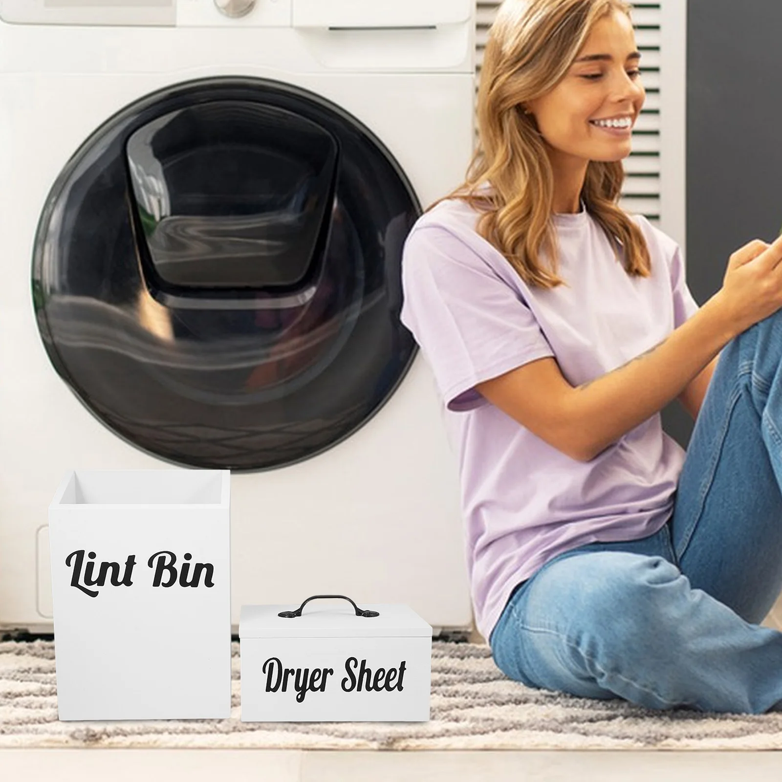 

2pcs Drying Ball Storage Box Magnetic Side Bins Dryer Sheet Container Laundry Room Organizer Space Saving Household