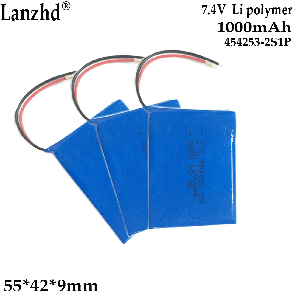 7.4V polymer battery pack for massager Wall lamp lithium therapy instrument security equipment 454253-2S 1000mAh
