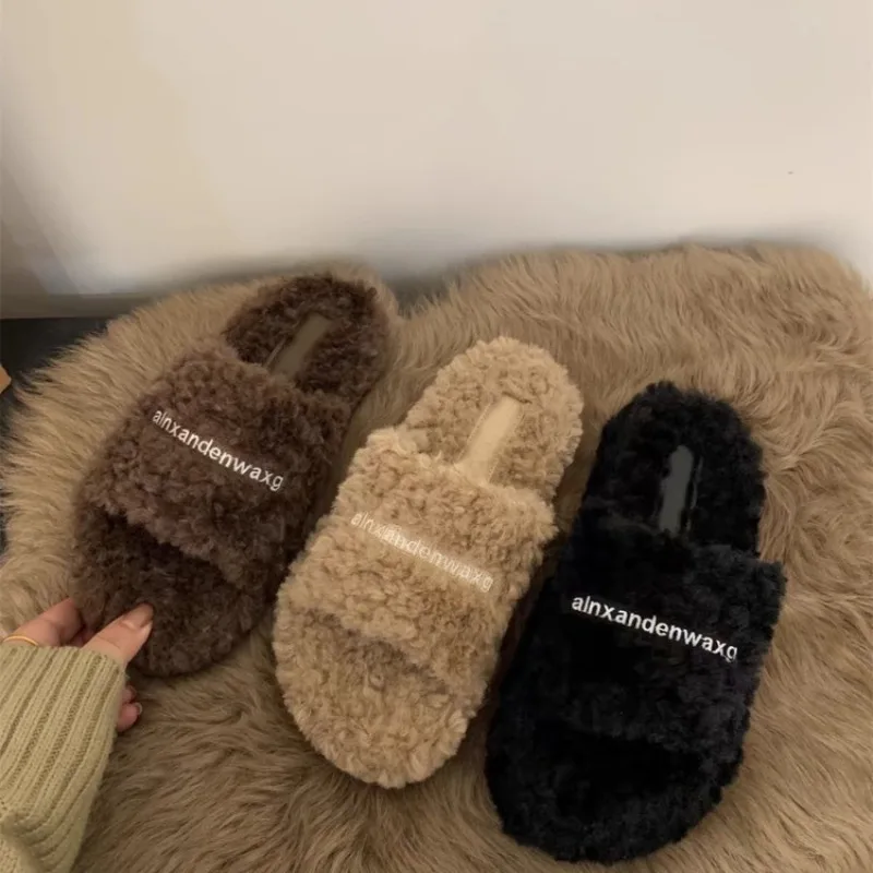 Thick Soled Plush Slippers for Autumn and Winter Versatile and Cute Fashionable and Small Waist Cotton Slippers for Home Use