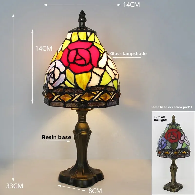 European Tiffiany Colorful Lampshade Retro Study Bar Cafe Home Wedding Bedroom Bedside Dimming Desk Table Lamp Night Light
