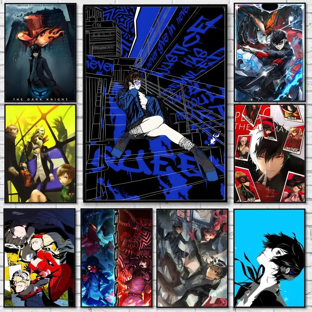 P-Persona 3 4 5 Royal Anima Game Poster, pegatina de pared HD resistente al agua, póster artístico autoadhesivo, decoración del hogar resistente a la decoloración