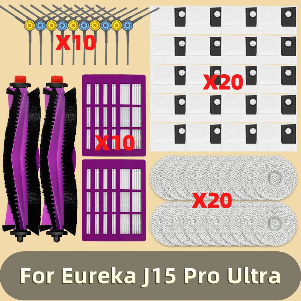 الملحقات المتوافقة مع (Eureka J15 Pro Ultra) فرشاة جانبية رئيسية فلتر Hepa ممسحة قماش كيس لجميع الغبار قطع الغيار