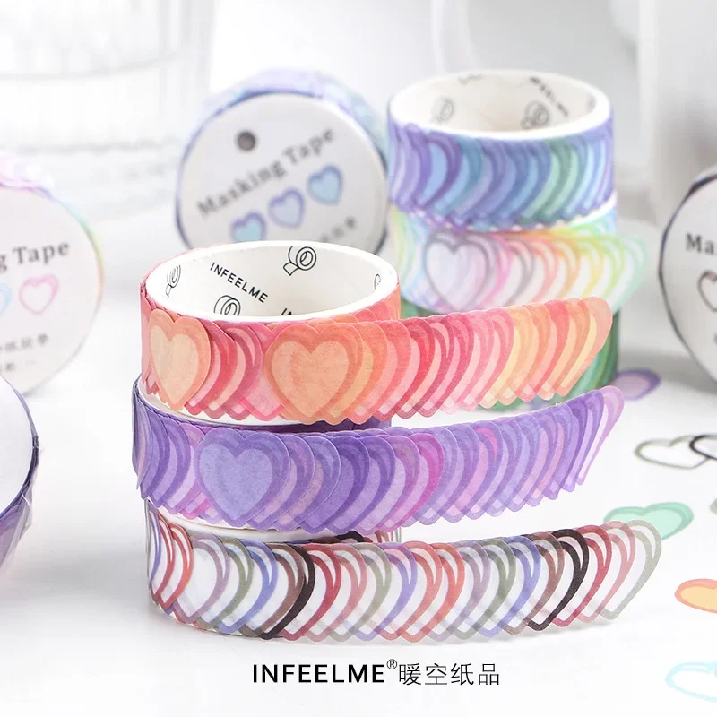 100pcs/lot Cute Heart Shape Washi Stickers Kawaii Dots Craft Decorative Masking Tape Stickers Diary Album Scrapbooking Material