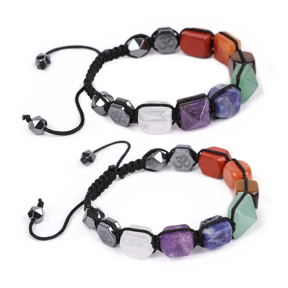 Natural Green Dongling Pyramid Weaving Bracelet Yoga Seven Vein Energy Crystal Bracelet Amazon Weaving Jewelry