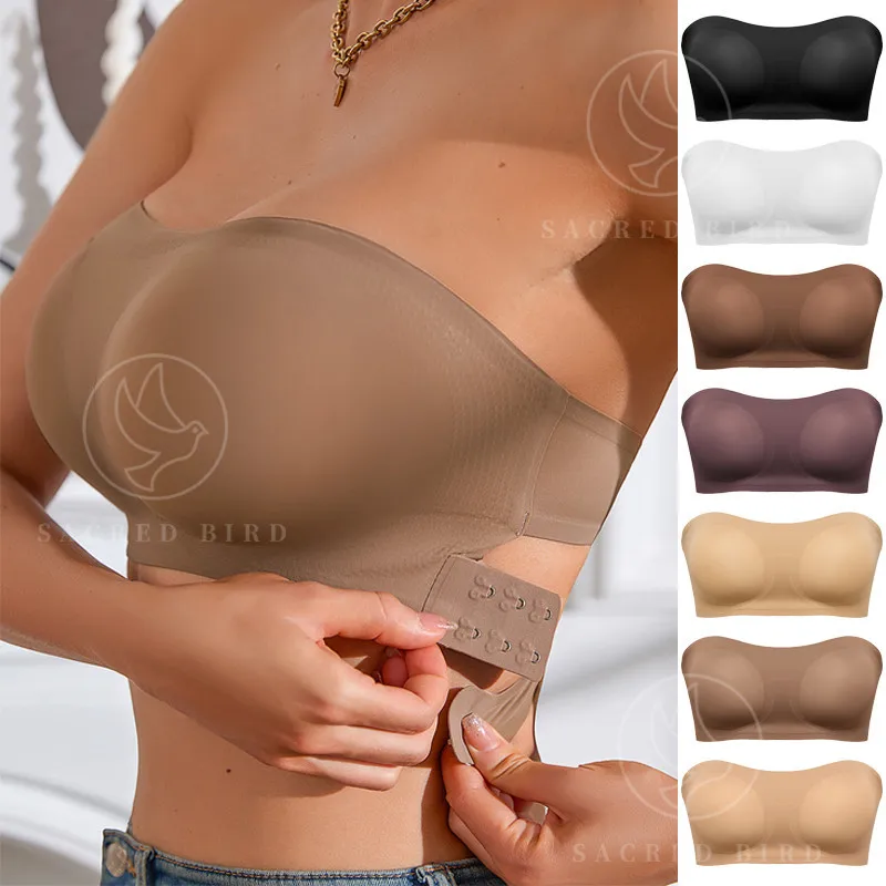 New Design YMQJ Removable Padded Soft Ice Silk Traceless Women Brasseries Wire Free Seamless Bra For Women Strapless Bra