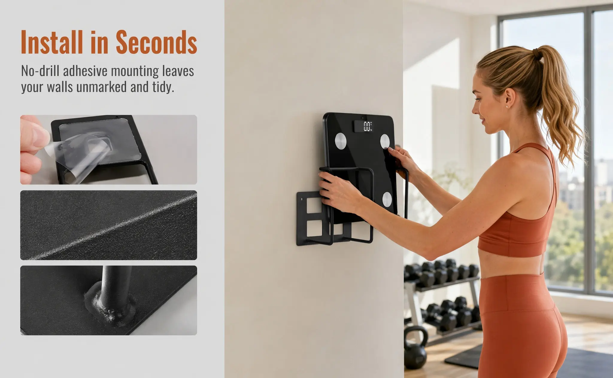 Bathroom Scale Wall Mount Holder Iron Space Saving No Drill Damage Free for Body Weight Digital Scale Fitness Spa Kitchen