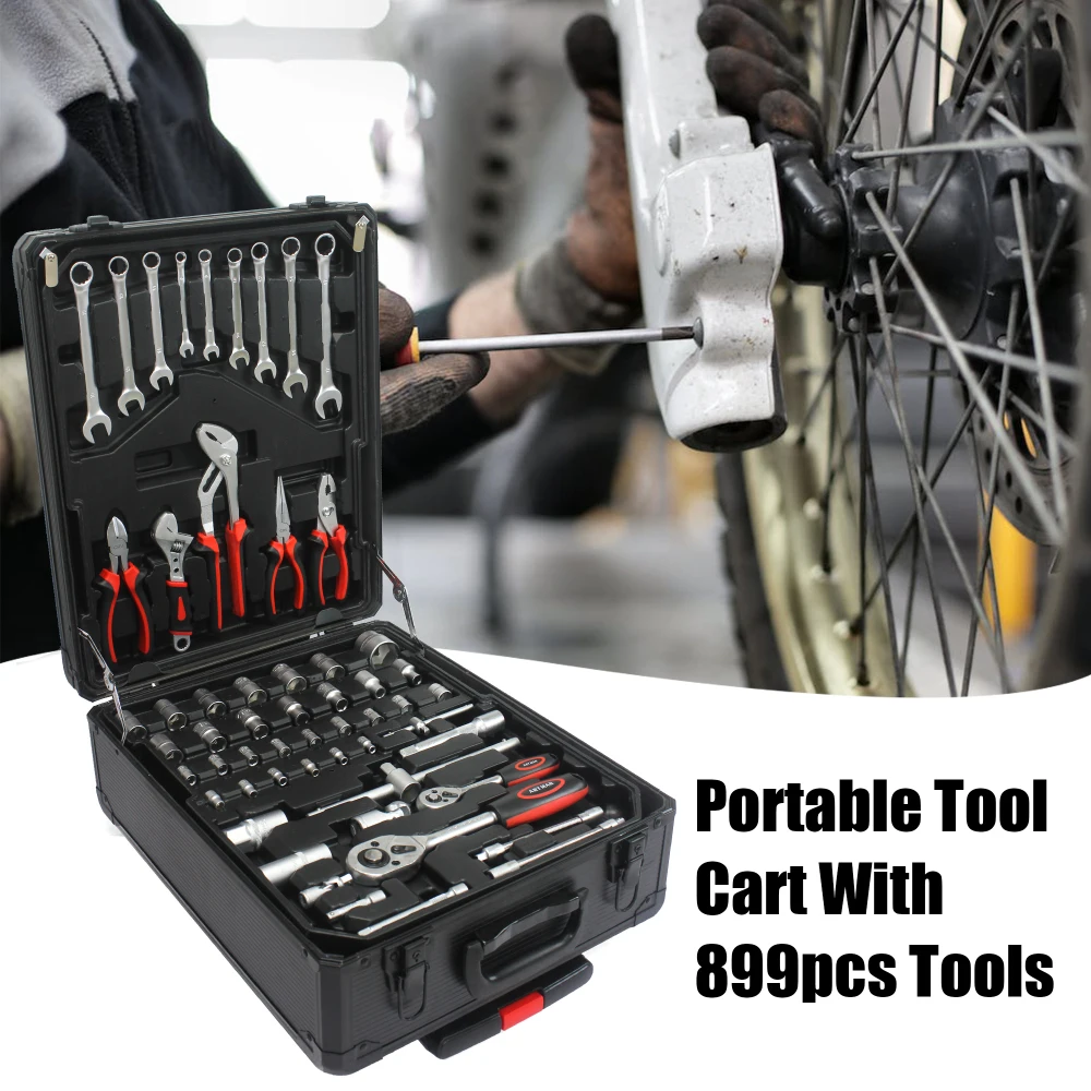 899Piece Mechanics Hand Tool Set, SAE/Metric Sockets and Wrenches Automotive Repair Tool Kit with Plastic Storage Toolbox