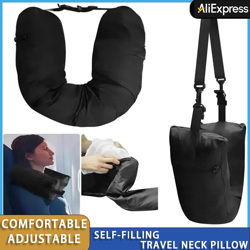 Portable Fillable Neck Pillow Travel Pillowcase Organizer Bag U-shaped Pillow Outdoor Fillable Clothes Headrest Household Pillow