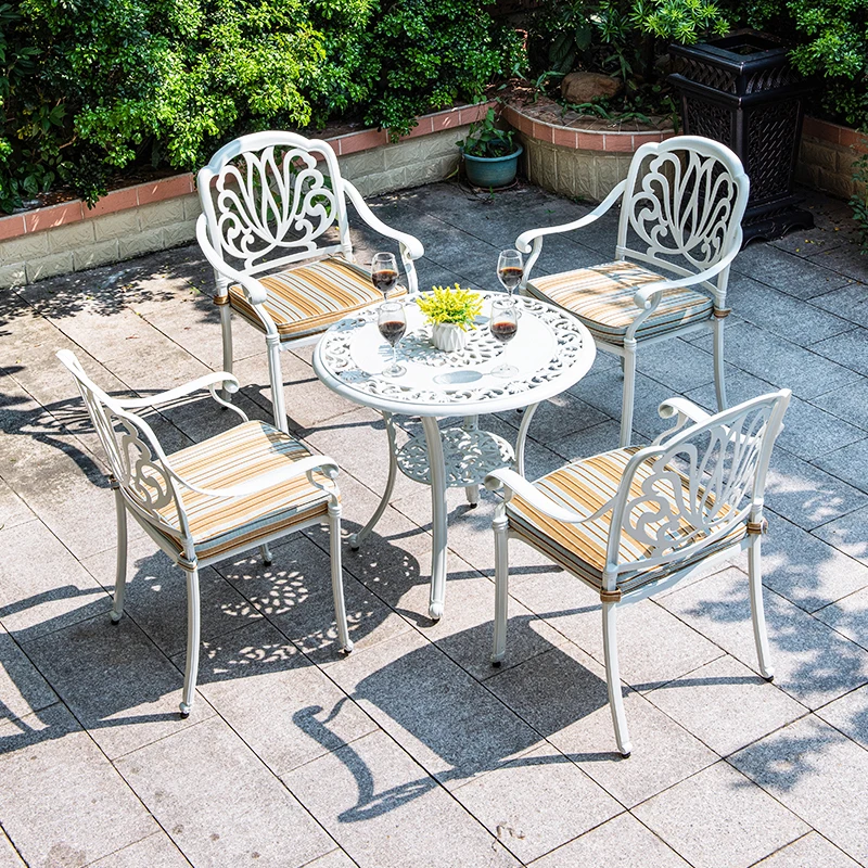 

Стул из литого алюминия, белый уличный стул, металлический стул для бистро, устойчивые к атмосферным воздействиям стулья для патио, изысканные стулья на заднем дворе для садового крыльца