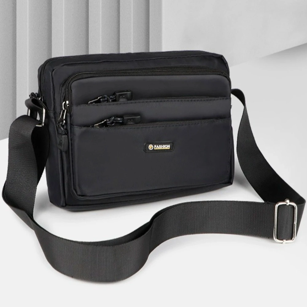 

Solid Color Men Crossbody Bag Lightweight Business Shoulder Bag Large Capacity Multi-pockets Waterproof Small Square Bag Sports