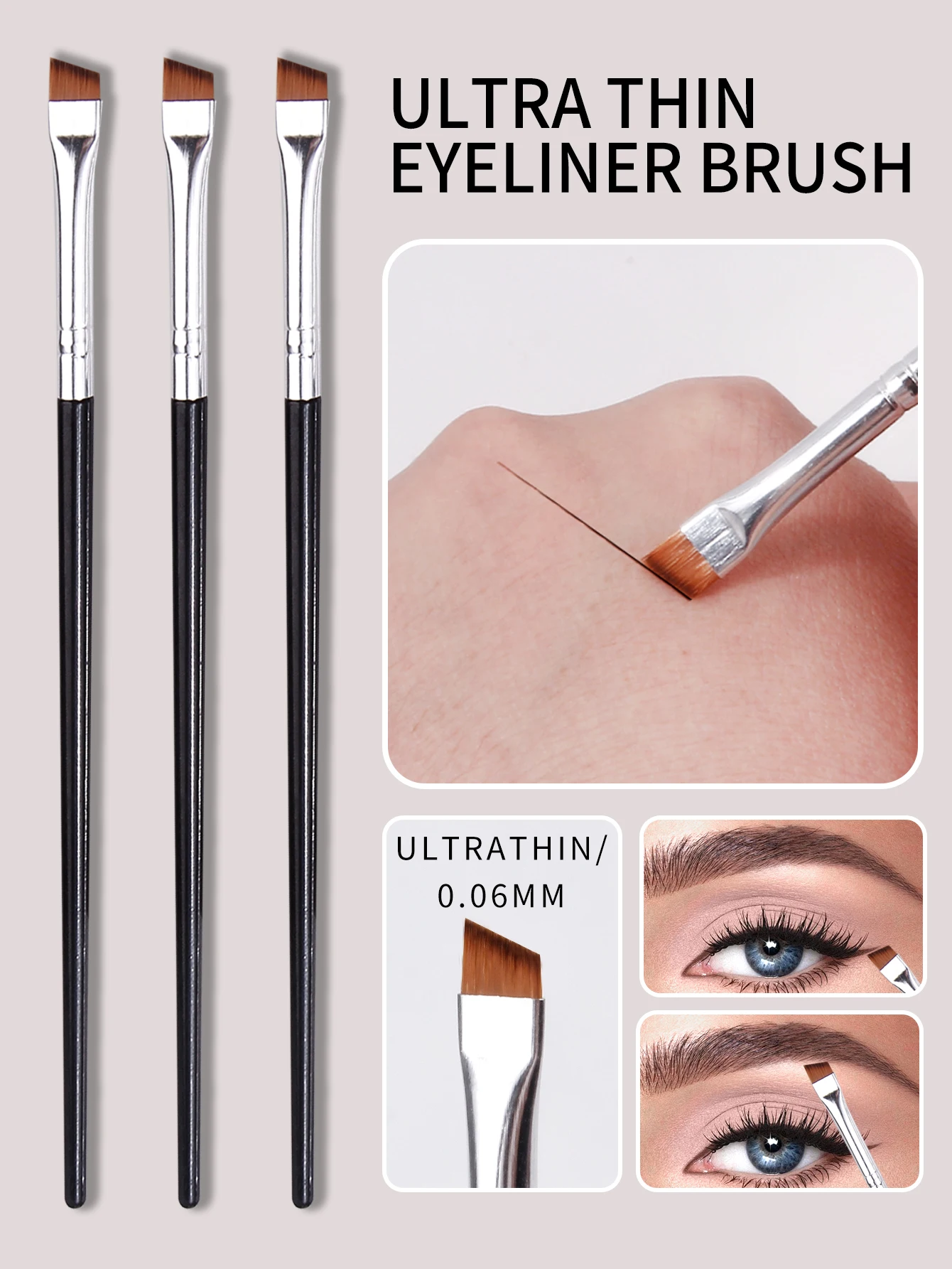 Extremely Useful! 3pcs Oblique Blade Eyeliner Brush Under the Eyelids to Lying Silkworm Makeup Brush Eyebrow Brush Detail Brush