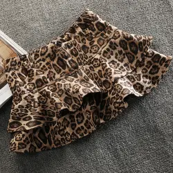 Deeptown Sexy Leopard Print Pleated Skirt Y2k Vintage Style Women High Waist Skirts Ruffle Mini Skirt Brown Female Streetwear