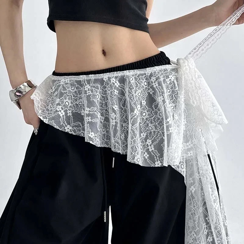 New Korean Lace Trim Skirt Curtain Y2K Belted Half Skirt Butt Curtain Skirt Women's High Waist Small Apron Trim Apron Headdress