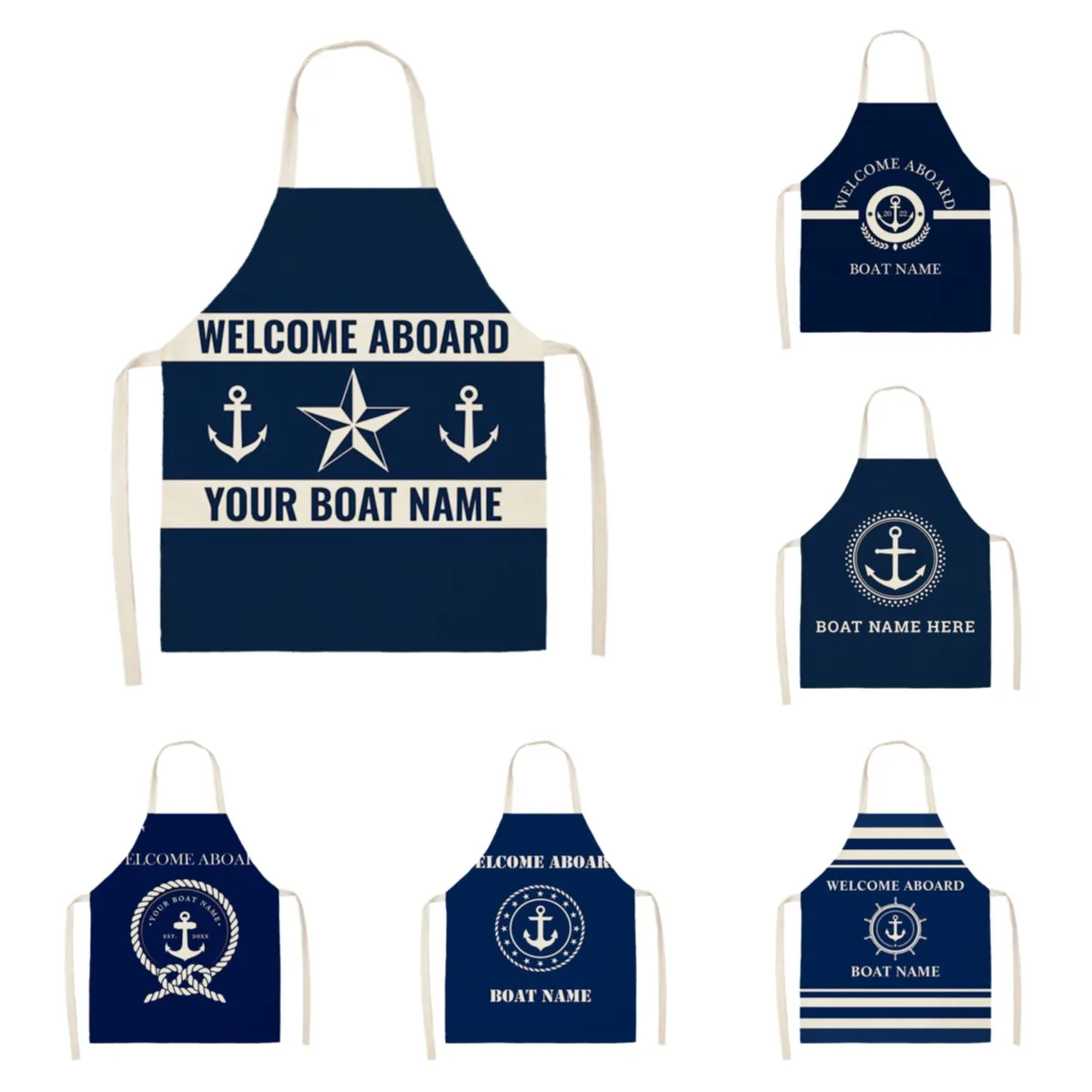 Dark Blue Nautical Collection Women's Kitchen Aprons Restaurant Chefs Household Cleaning Men's Aprons Customizable Aprons