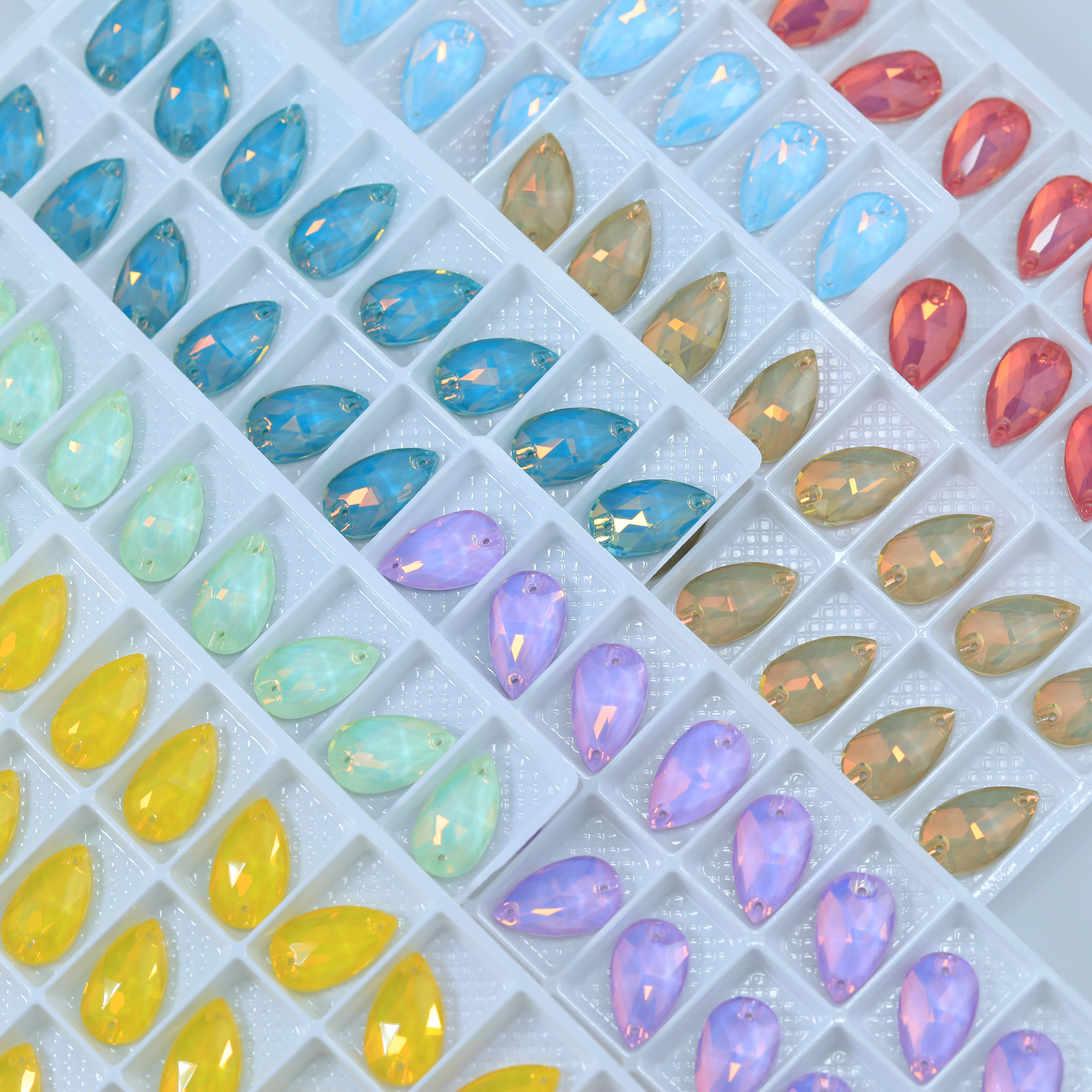 Premium Sparkling Glass Crystal Teardrop Flatback AM Sew On Rhinestones Colorful Shiny Lacquer DIY Crafts Clothing Decoration