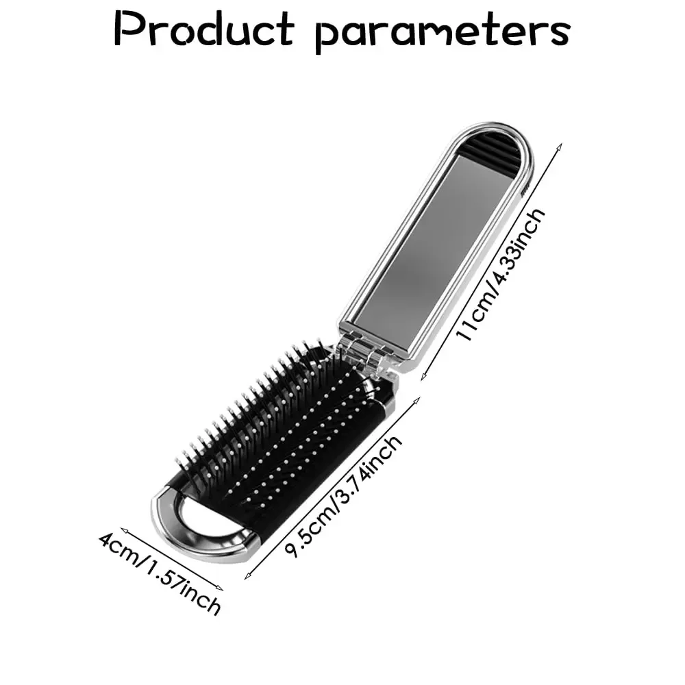 1/3 Pcs Folding Hair Brush with Mirror, Portable Travel Compact Pocket Hairbrush for Women & Girls, Silver