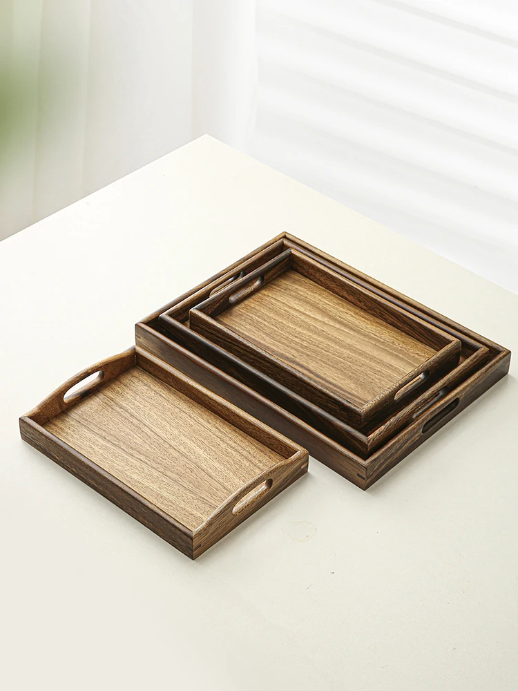 

South American Walnut Wooden Rectangular Tray Handheld Storage Tray Vintage Chinese Style Serving Tray for Home And Commercia...