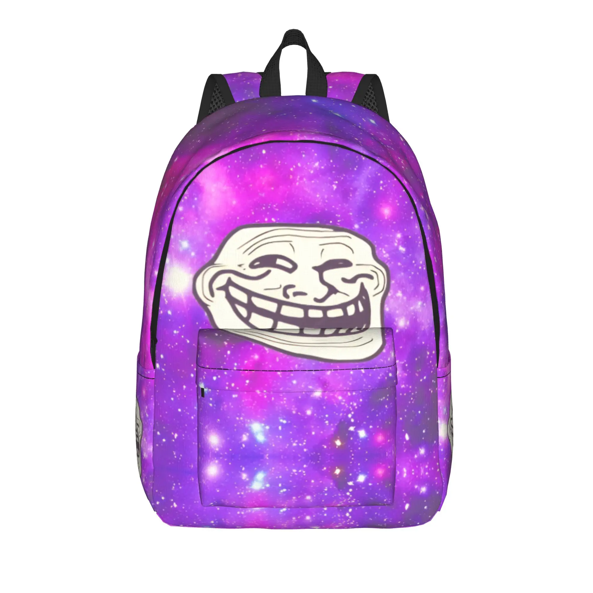 Space Troll Face Meme Funny Casual Backpack Outdoor Student Hiking Travel Comic Humor Daypack for Men Women College Shoulder Bag